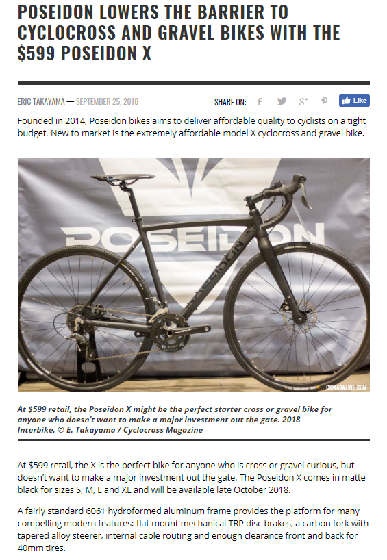 CX Magazine talked about the Poseidon X at Interbike 2018